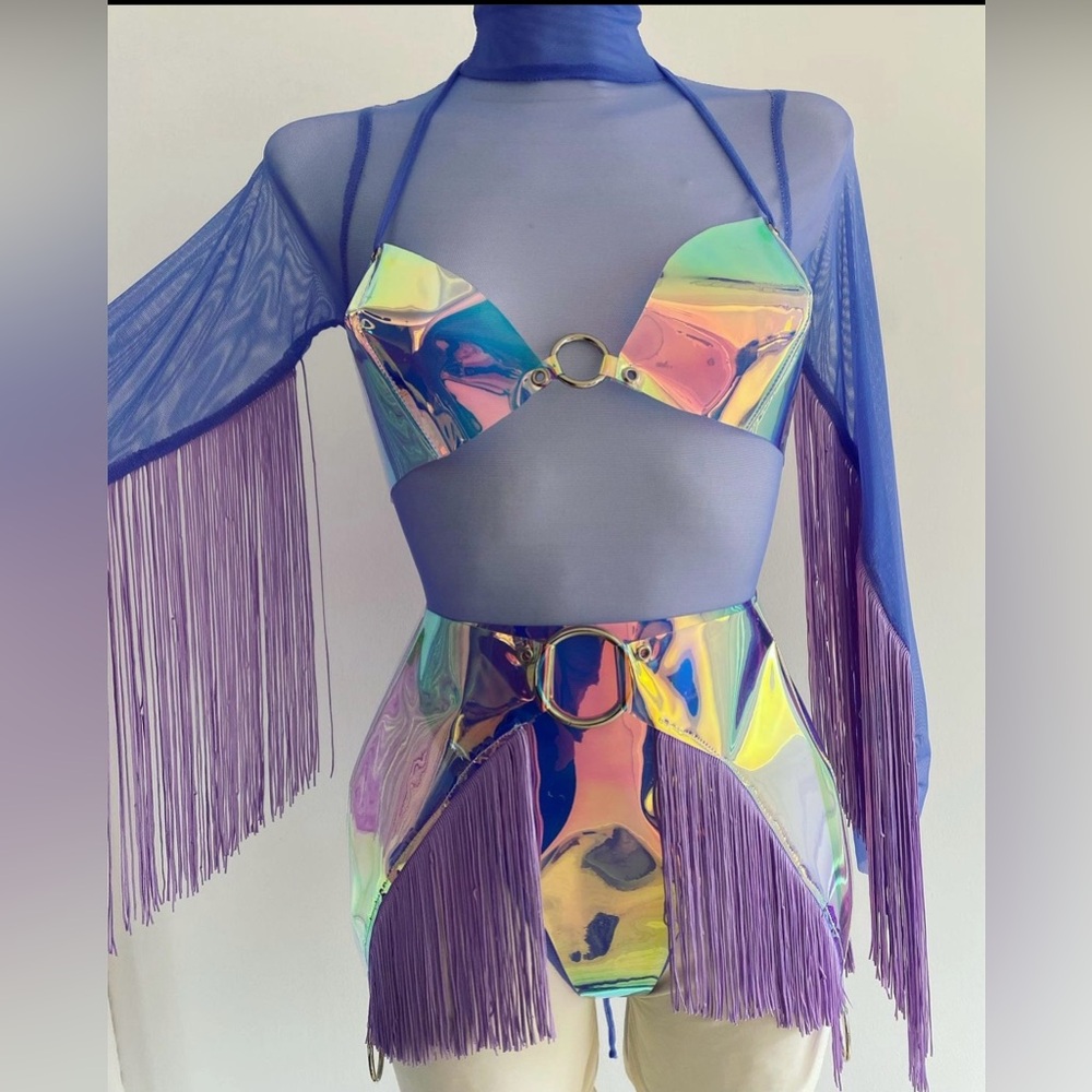 Purple custom fringe rave outfit 🦄